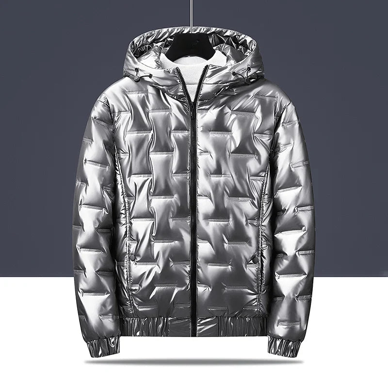 Metallic Steppjacke Herren Glanz Zwei Taschen Warm