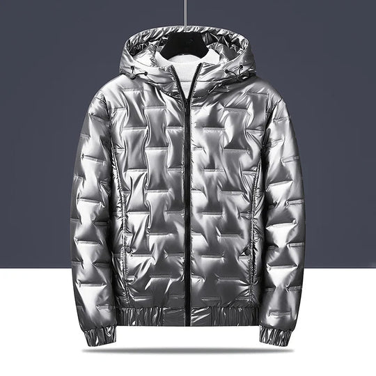Metallic Steppjacke Herren Glanz Zwei Taschen Warm