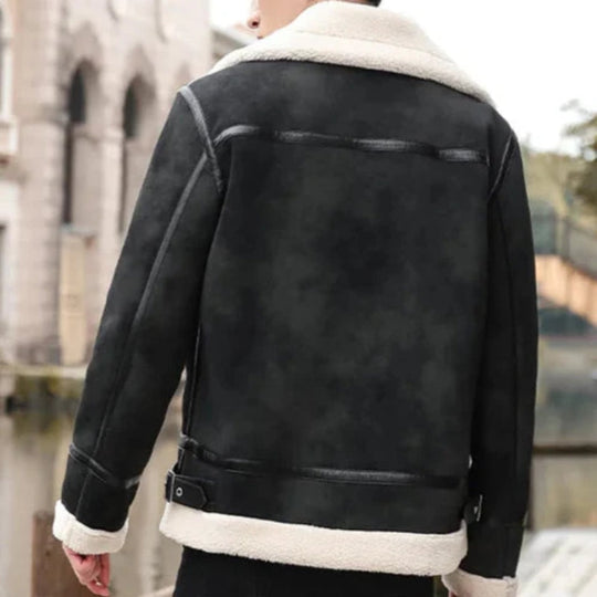 Fleece Jacke Herren Fellkragen Schnallen Zwei Taschen