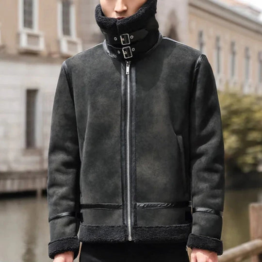 Fleece Jacke Herren Fellkragen Schnallen Zwei Taschen