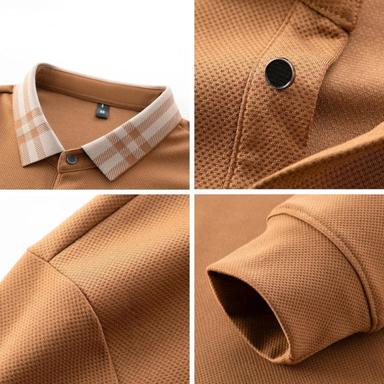 Woll Poloshirt Herren Kariertes Kragendetail Knopfleiste