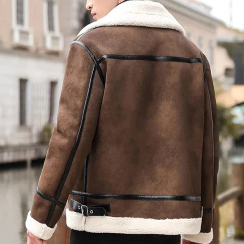 Fleece Jacke Herren Fellkragen Schnallen Zwei Taschen