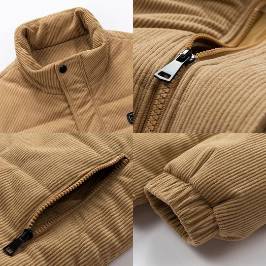 Cord Steppjacke Herren Hoher Kragen Zip Taschen Warm