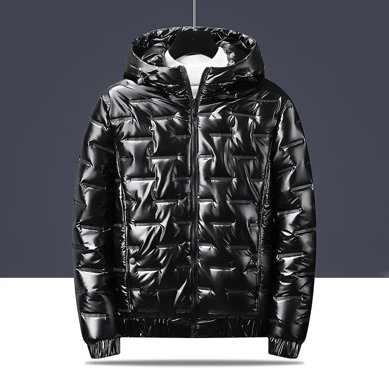 Metallic Steppjacke Herren Glanz Zwei Taschen Warm