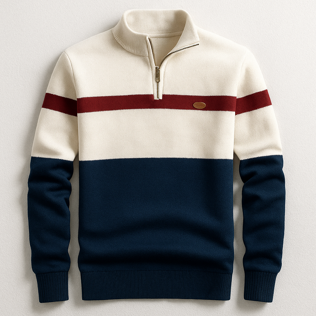 Gestreifter Zip Pullover Herren Strickjacke Cardigan