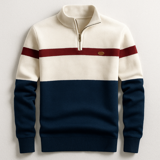 Gestreifter Zip Pullover Herren Strickjacke Cardigan
