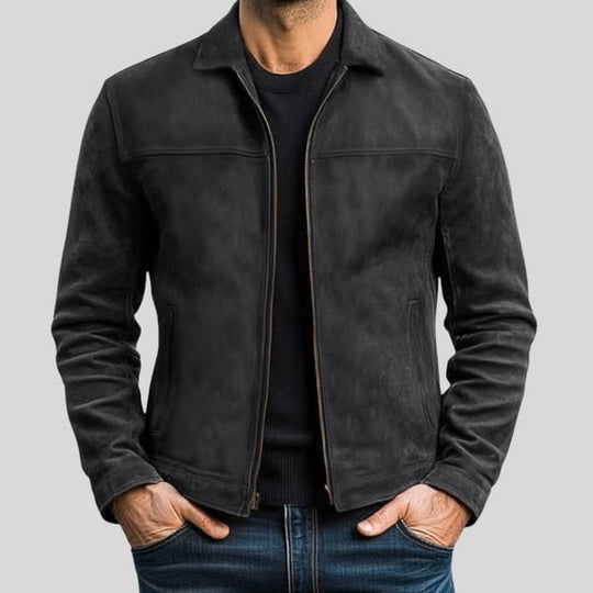 Premium Lederjacke Herren Zip Echtleder Biker Slim