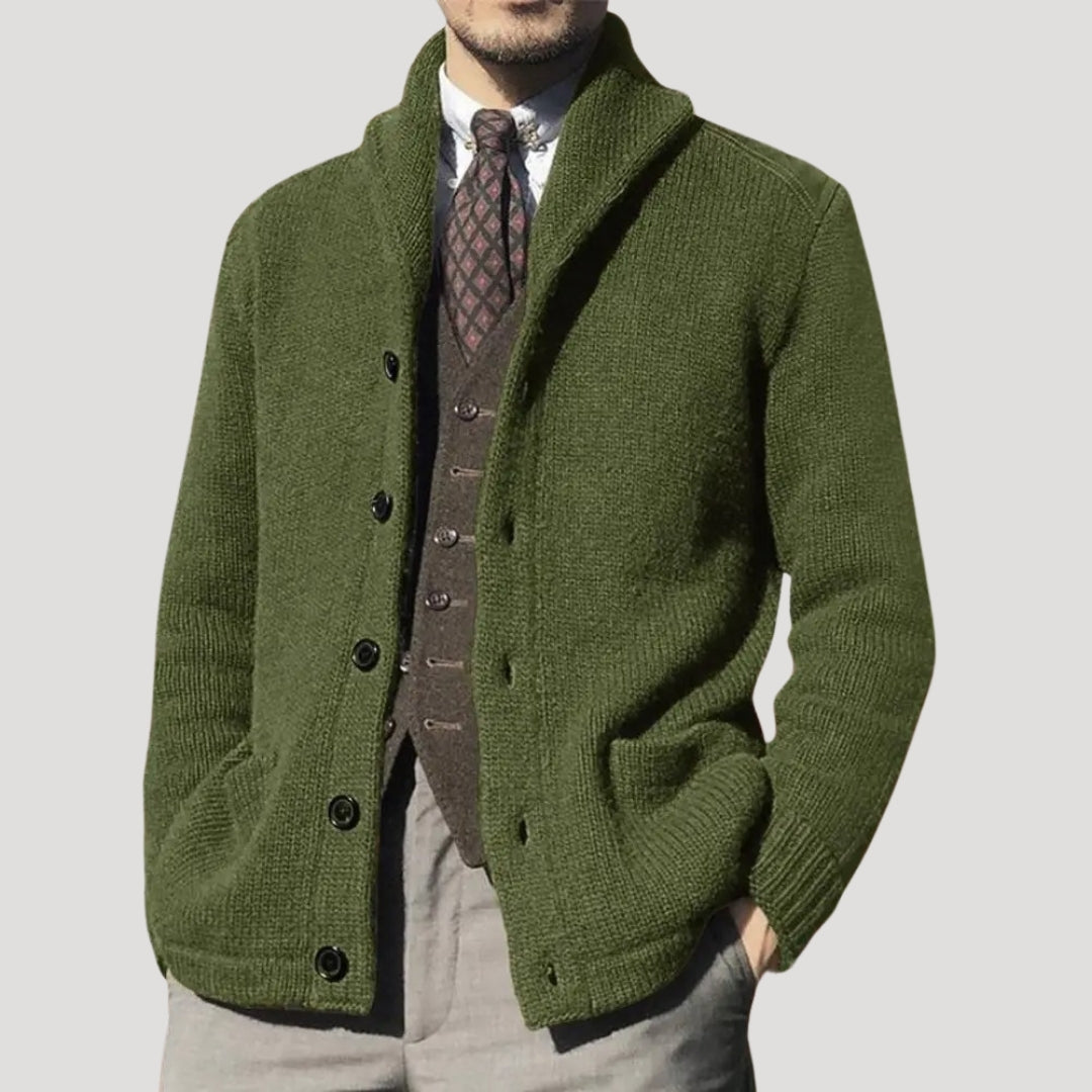 Woll Cardigan Herren Schalkragen Coatigan Strickjacke