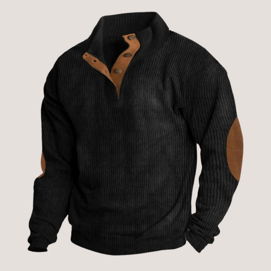 Geripptes Strick Pullover Herren Ellbogenpatches Warm
