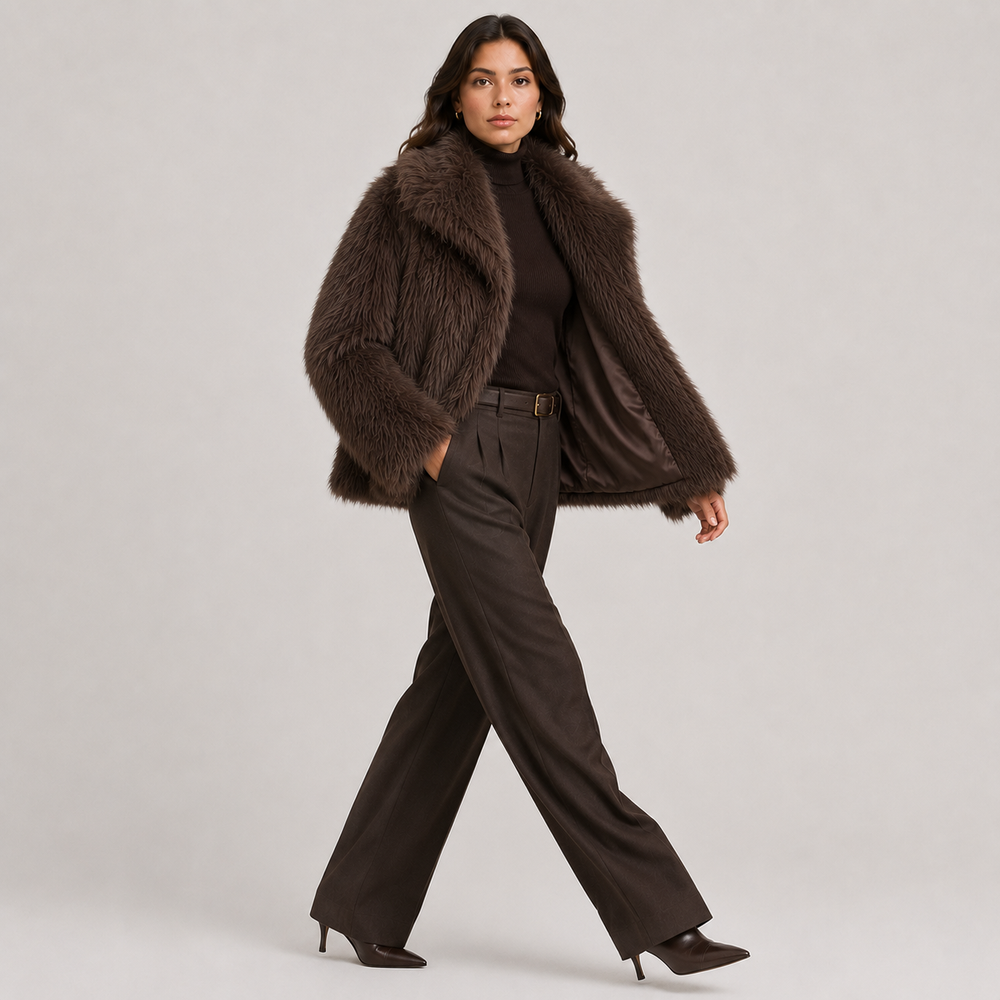 Kunstfelljacke Damen Warm Winter Elegant Teddy
