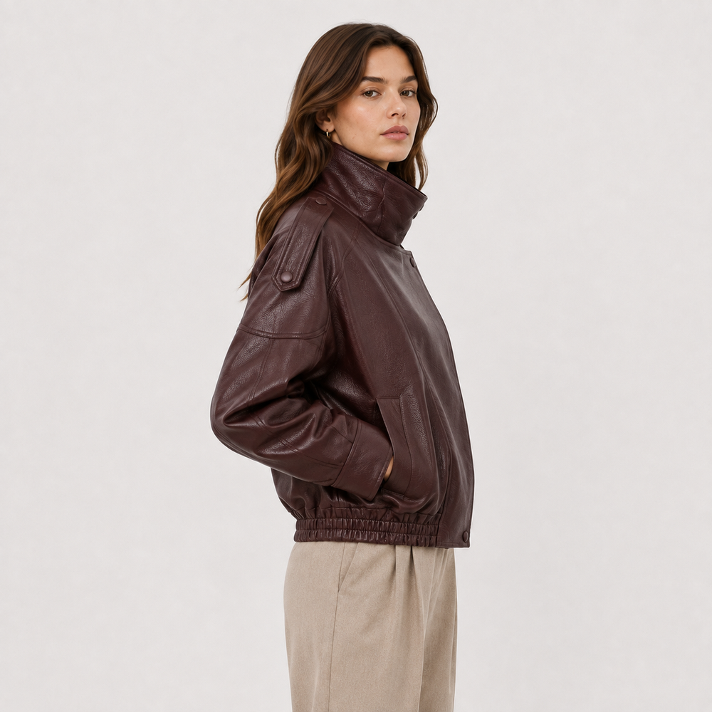 Bikerjacke Damen Kunstleder Asymmetrisch Oversized Locker