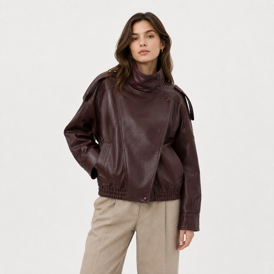 Bikerjacke Damen Kunstleder Asymmetrisch Oversized Locker