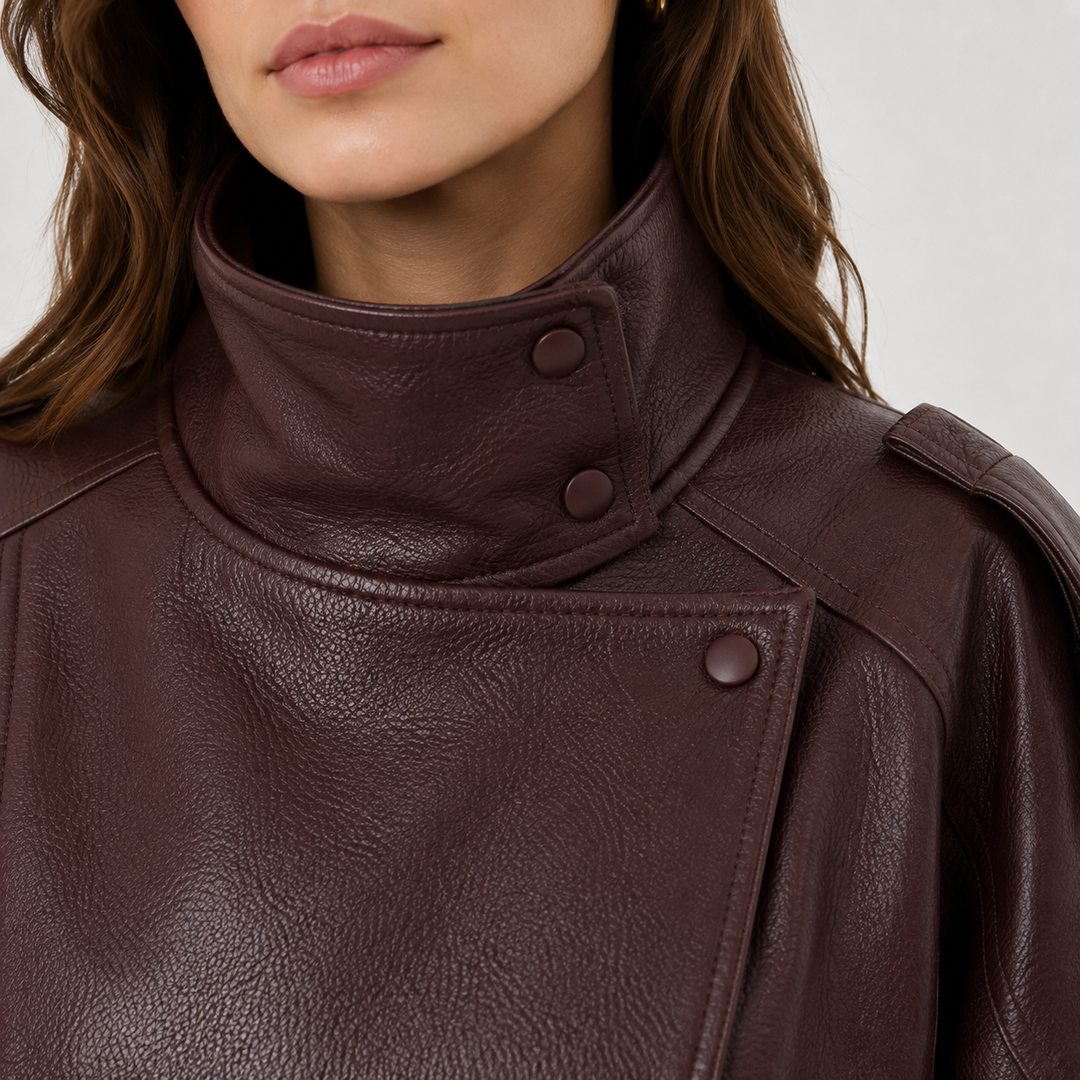 Bikerjacke Damen Kunstleder Asymmetrisch Oversized Locker