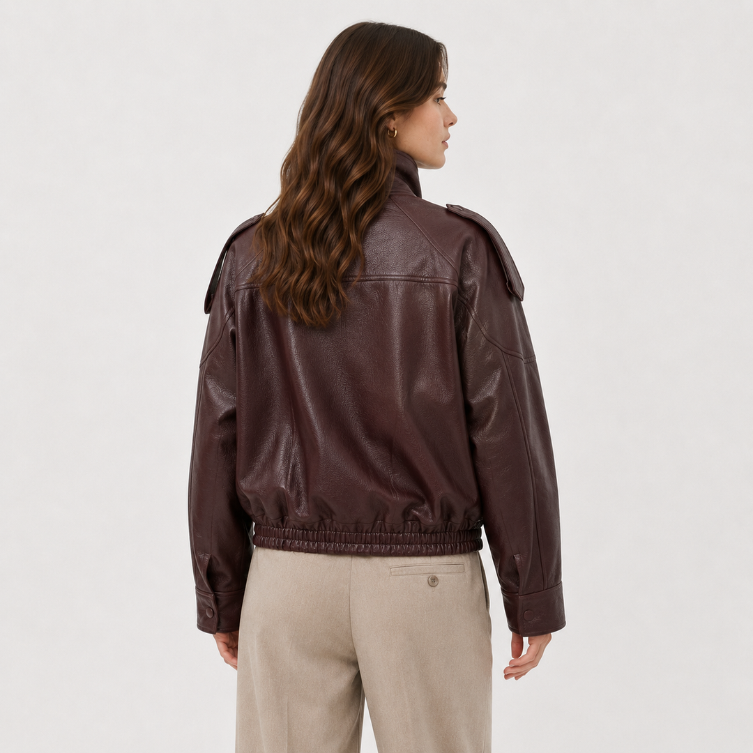 Bikerjacke Damen Kunstleder Asymmetrisch Oversized Locker
