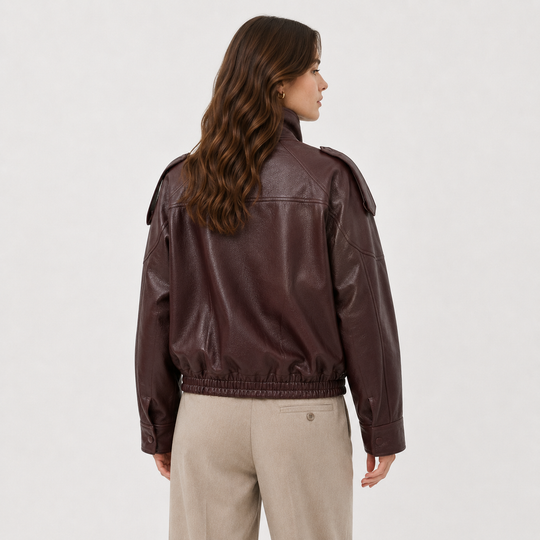 Bikerjacke Damen Kunstleder Asymmetrisch Oversized Locker