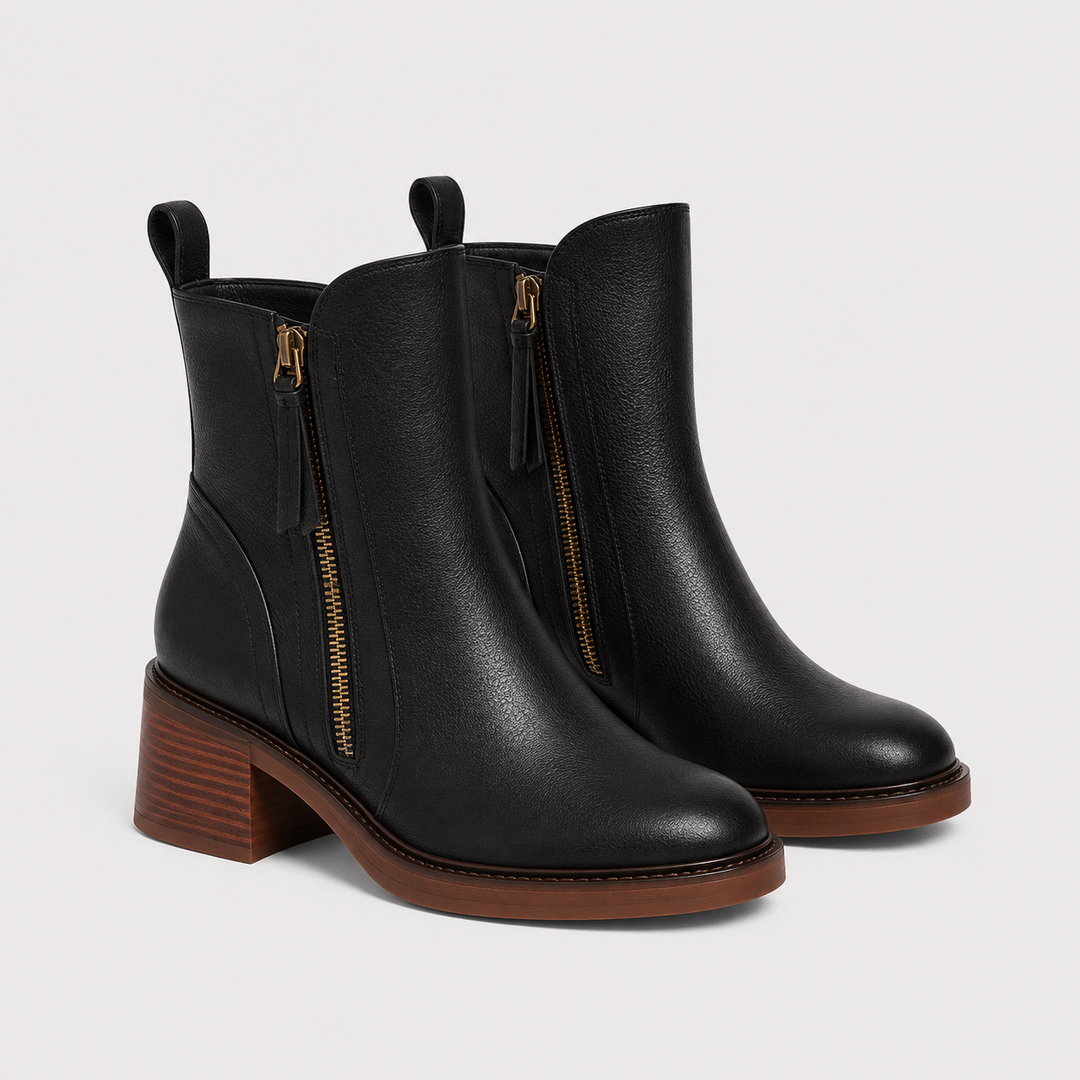 Stiefeletten Damen Kunstleder Blockabsatz Reißverschluss