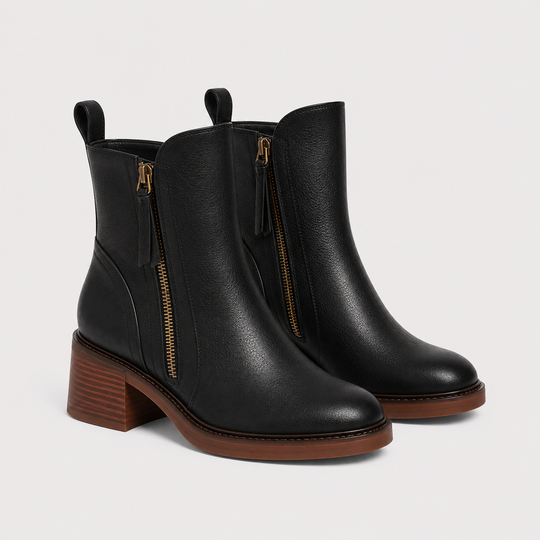 Stiefeletten Damen Kunstleder Blockabsatz Reißverschluss