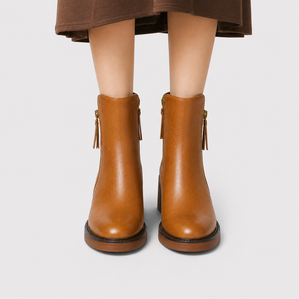 Stiefeletten Damen Kunstleder Blockabsatz Reißverschluss