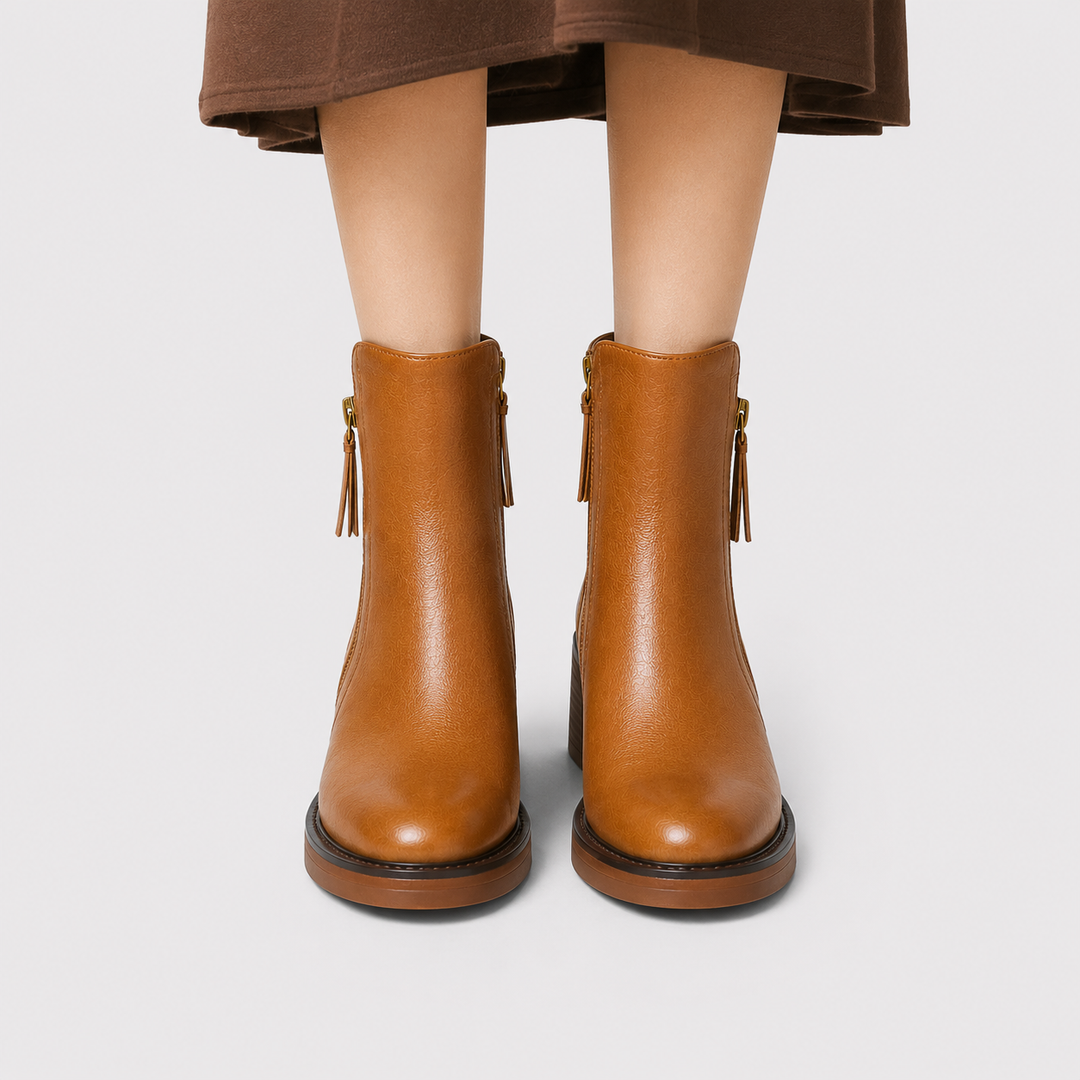 Stiefeletten Damen Kunstleder Blockabsatz Reißverschluss