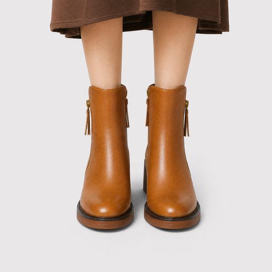 Stiefeletten Damen Kunstleder Blockabsatz Reißverschluss