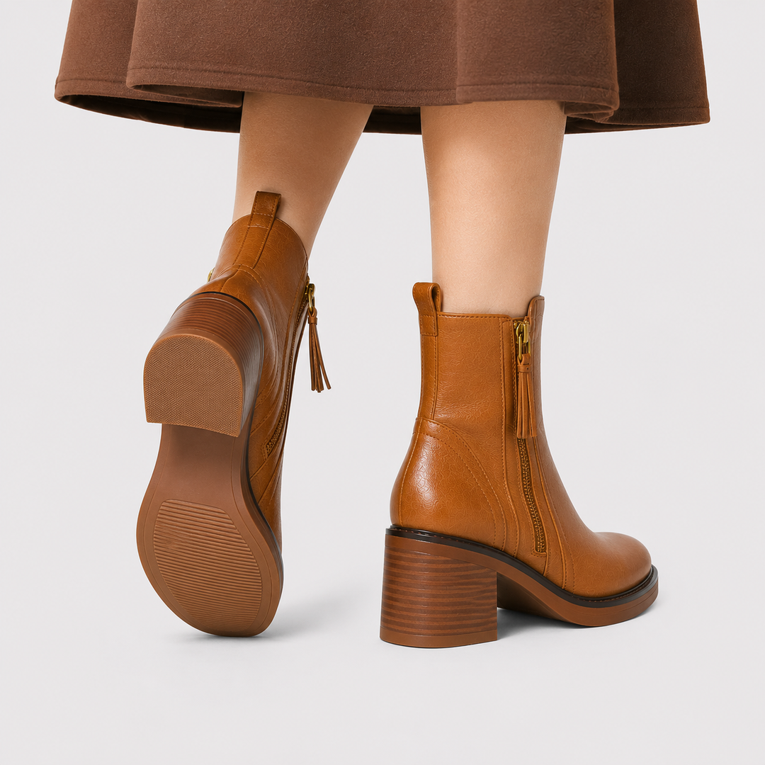Stiefeletten Damen Kunstleder Blockabsatz Reißverschluss