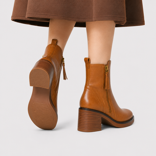 Stiefeletten Damen Kunstleder Blockabsatz Reißverschluss
