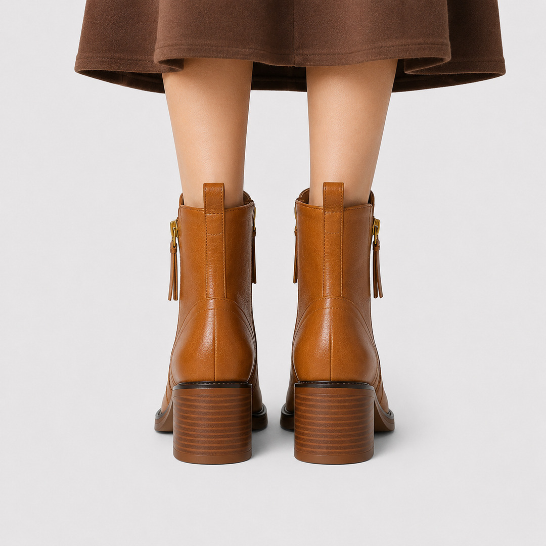 Stiefeletten Damen Kunstleder Blockabsatz Reißverschluss