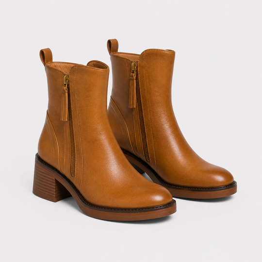 Stiefeletten Damen Kunstleder Blockabsatz Reißverschluss