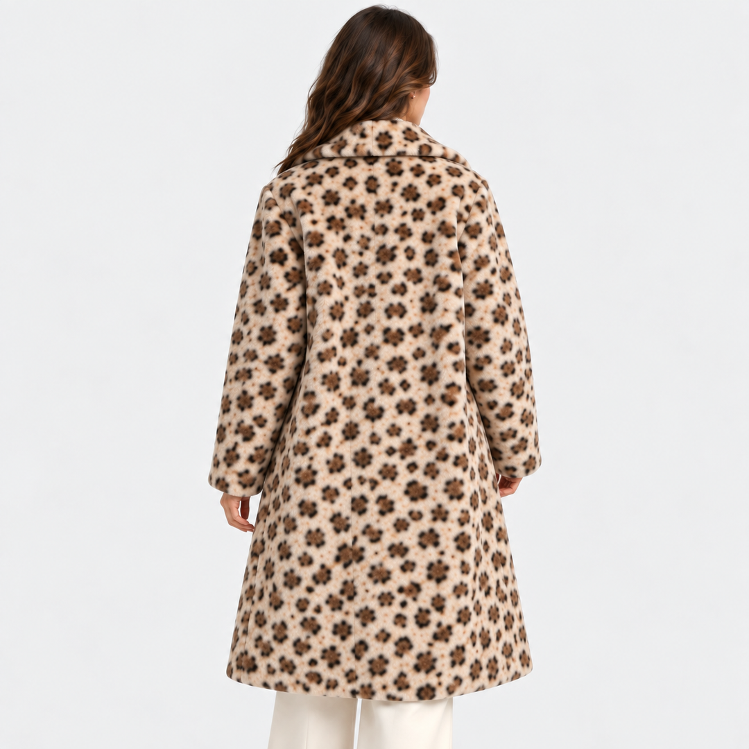 Kunstfellmantel Damen Leoparden Muster Lang Teddy Winter