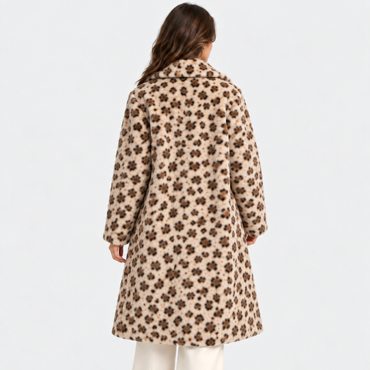 Kunstfellmantel Damen Leoparden Muster Lang Teddy Winter