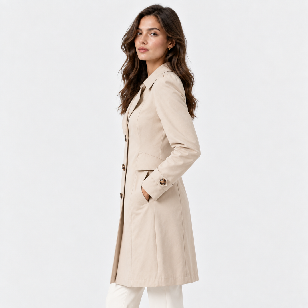 Langer Trenchcoat Damen Einreihig Tailliert Elegant
