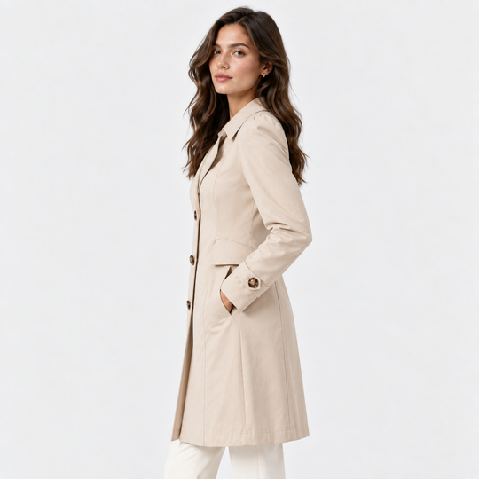 Langer Trenchcoat Damen Einreihig Tailliert Elegant
