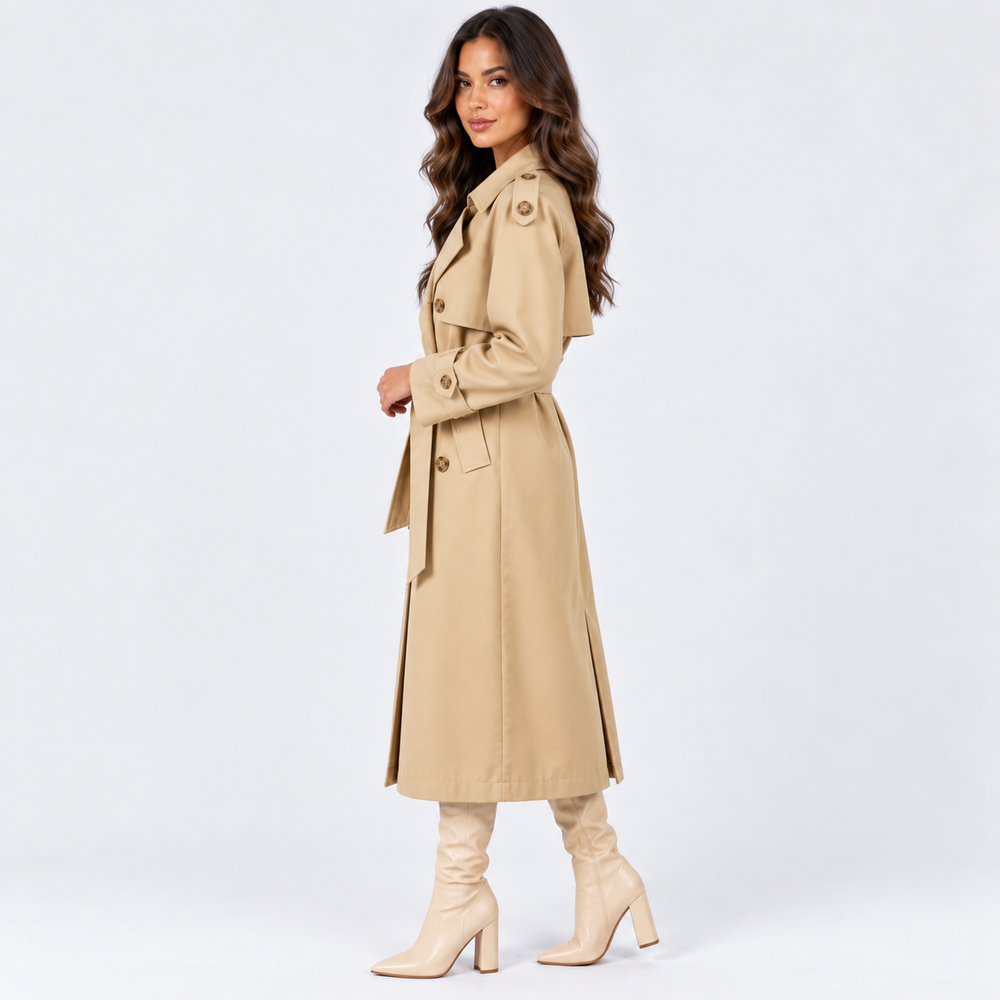 Trenchcoat Damen Zweireihig Gürtel Lang Klassisch