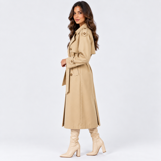 Trenchcoat Damen Zweireihig Gürtel Lang Klassisch