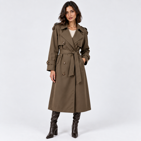 Trenchcoat Damen Zweireihig Gürtel Lang Klassisch