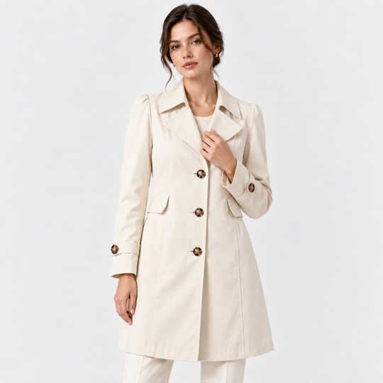Langer Trenchcoat Damen Einreihig Tailliert Elegant