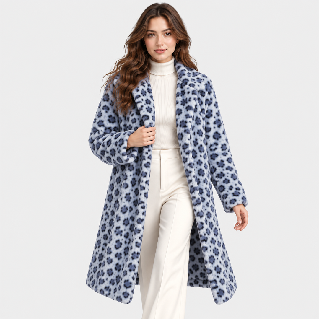 Kunstfellmantel Damen Leoparden Muster Lang Teddy Winter