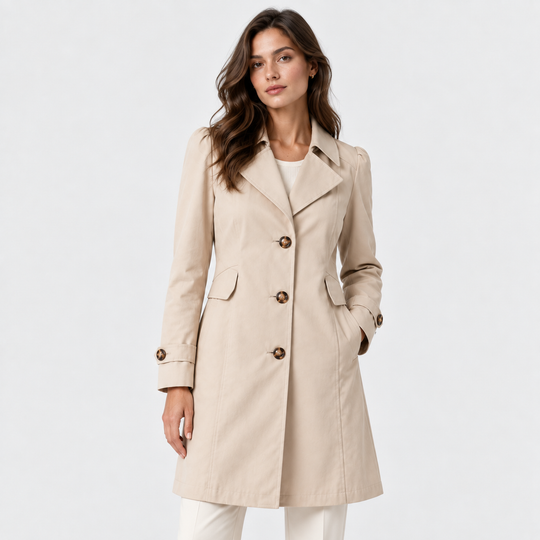 Langer Trenchcoat Damen Einreihig Tailliert Elegant