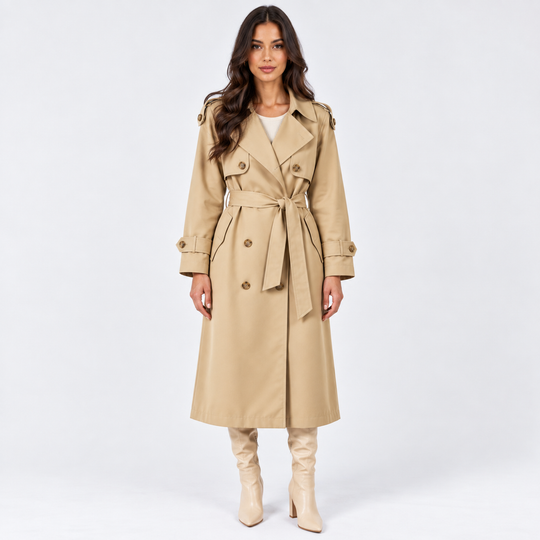 Trenchcoat Damen Zweireihig Gürtel Lang Klassisch