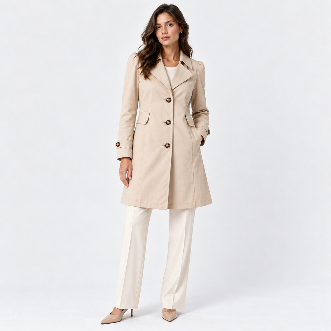 Langer Trenchcoat Damen Einreihig Tailliert Elegant
