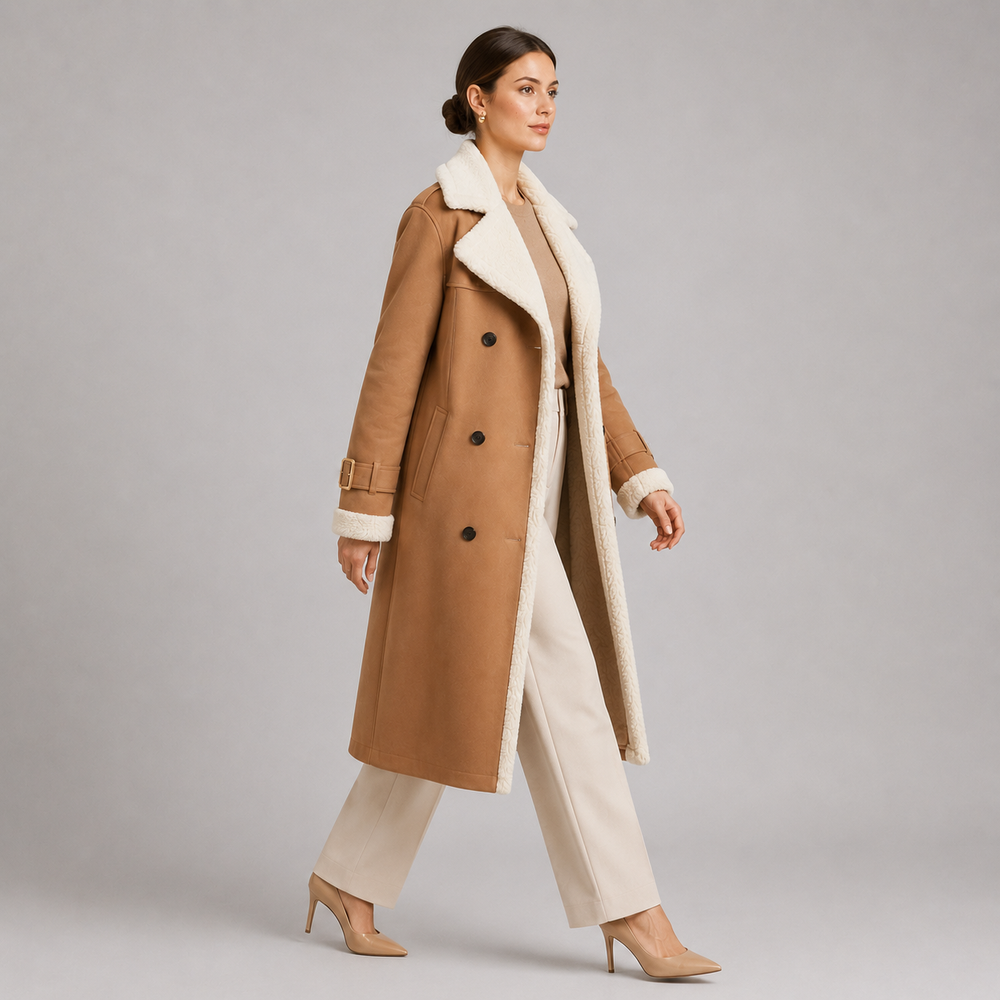 Mantel Damen Reverskragen Elegant Lang Wintermantel