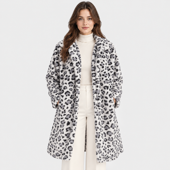 Kunstfellmantel Damen Leoparden Muster Lang Teddy Winter
