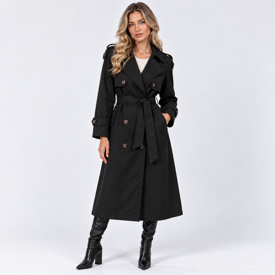 Trenchcoat Damen Zweireihig Gürtel Lang Klassisch