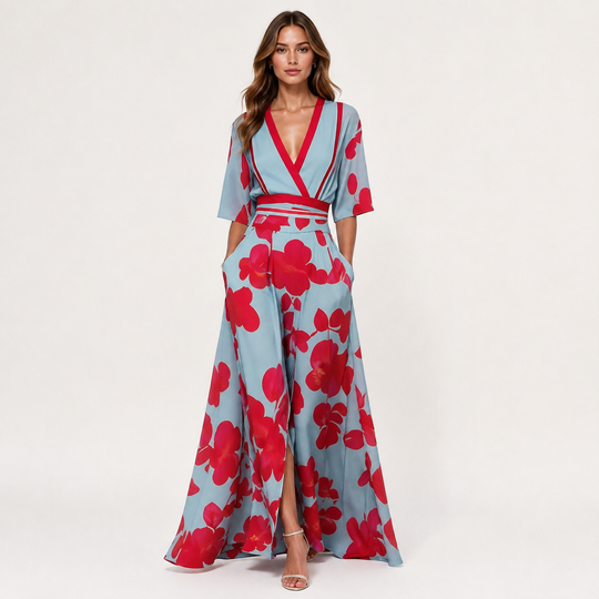Maxikleid Damen Blumenmuster Lang A-Linie Sommer