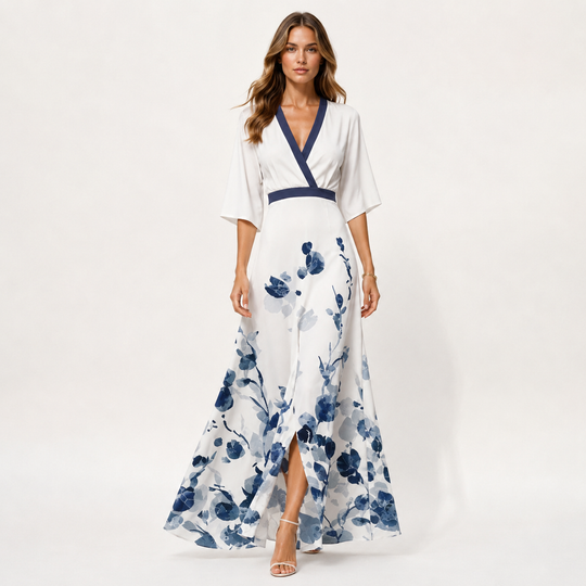Maxikleid Damen Blumenmuster Lang A-Linie Sommer
