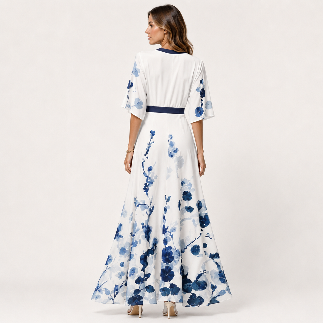 Maxikleid Damen Blumenmuster Lang A-Linie Sommer