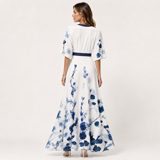 Maxikleid Damen Blumenmuster Lang A-Linie Sommer