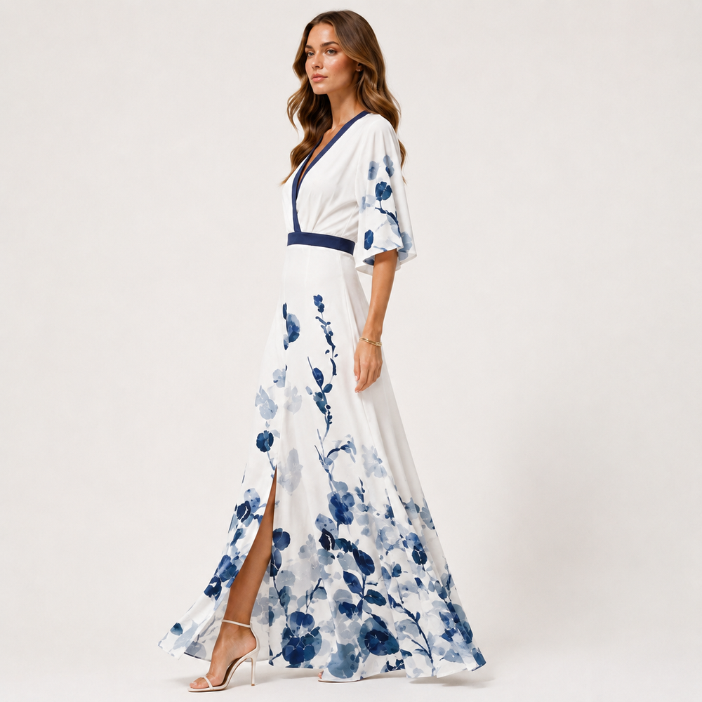 Maxikleid Damen Blumenmuster Lang A-Linie Sommer