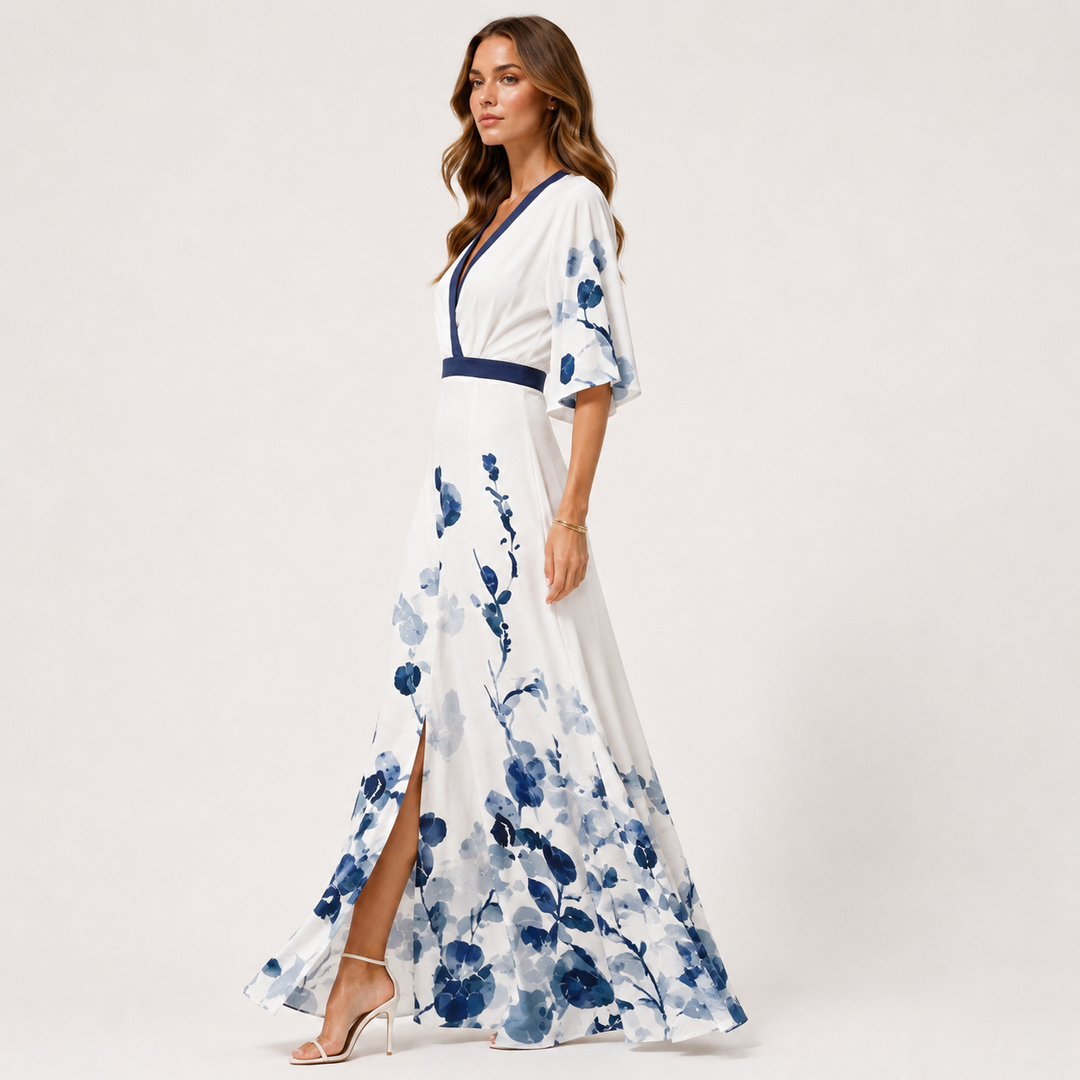 Maxikleid Damen Blumenmuster Lang A-Linie Sommer