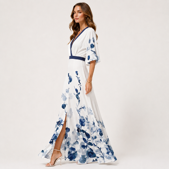 Maxikleid Damen Blumenmuster Lang A-Linie Sommer
